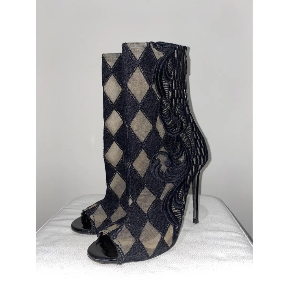 Balmain Black and Cream Heeled Boots